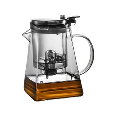 高硼矽玻璃飄逸壺 四方款 耐高溫 耐低溫 玻璃茶壺 泡茶壺, 煙灰色, 1L, 1個