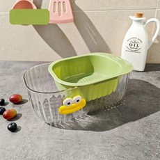 雙層蔬果瀝水籃, 2層, 1個, 綠色