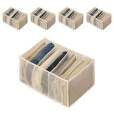 葉子小舖 透視櫃子衣褲收納盒 分隔網紗7格款 大, 米色, 5個