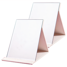 摺疊化妝鏡 Set 2入，銀鏡+PU皮，簡約白/時尚黑，中/大/特大