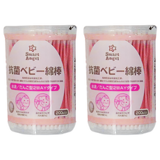 西松屋 Smart Angel 超細紙軸嬰兒棉棒 抗菌, 200支, 2盒