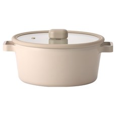 NEOFLAM 台灣公司貨 經典Chouchou系列 陶瓷塗層鑄造雙耳湯鍋 + 玻璃蓋, 24cm, 奶茶色, 1套