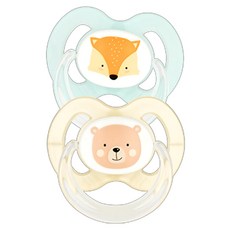 BABYNOVA 矽膠拇指安撫奶嘴2入組, 6~18個月, 綠狐狸 + 黃小熊, 1套