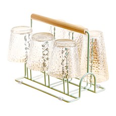 FREIZ 和平 SUI Goutte 玻璃杯收納架 附托盤 SUI-6083, 4杯款, 簡約瀝水杯架, 1個