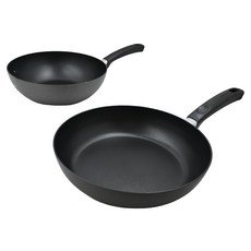 LocknLock 樂扣樂扣 Cookplus Hard&Light 酷菲偲輕鬆煮平底鍋2件組, 黑色, 平底鍋 28*6.5cm+炒鍋 28*8.5cm, 1組