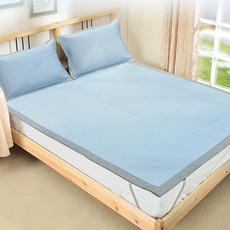 Cotton Field 棉花田傢飾 涼感紗冰絲床蓆組, 藍格, 涼感墊 + 枕套 2個