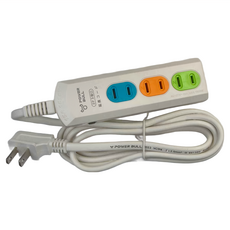 POWER BULL 動力公牛 橫向延長線 日式插座 3個2P插座 F型插頭, 2m, 炫彩, 1條