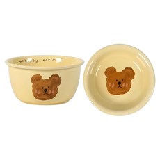 沐慕家居 臭臉熊餐具組, 小碗 + 小碟, 黃色 + 咖啡色, 1組