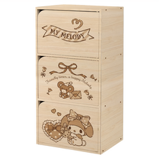 收納王妃 三麗鷗 Sanrio 單色木紋三層門櫃 淺木紋 42.4 x 29.5 x 90cm 8.5kg, 晚安美樂蒂