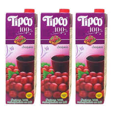 Tipco 泰可 紅葡萄汁, 100%原汁含有率, 無色素, 無香料, 無防腐劑, 富含維生素, 1L, 3瓶