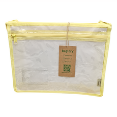 Bagtory HK 百寶袋王 A4高清拉鍊文件書袋 0.3mm環保透明PVC物料 尼龍包邊, A4, 黃色, 1組