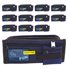 環保三格附小網袋大筆袋12個入 多層大容量拉鍊筆袋 學生文具收納必備, 1組