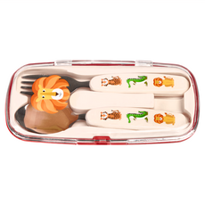 Rex LONDON 兒童餐具3件組, 湯匙 + 叉子 + 收納盒, 動物樂園, 1組