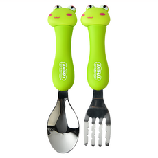 JAR嚴選 兒童304不鏽鋼可愛卡通餐具組-綠色小青蛙, 湯匙 + 叉子 + 盒子, 1組