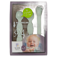 SIMPLA 玉米田 嬰童主食專用 PLA環保無毒 適用年齡5個月以上, 淺綠色, 小豆莢湯匙 + 小豆筴叉子 + 餵食匙, 1組