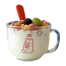 THE NINEMALL Yummy Toast Gummy 麥片杯, 470毫升玻璃杯 - 韓國製造, 混合顏色, 1個