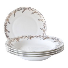 Just Home 豐收之歌骨瓷湯盤 8吋, 4 件組餐盤, 白色, 4個