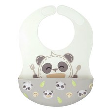 MARCUS&MARCUS 動物樂園大口袋寬版矽膠立體圍兜, 貓熊, 1件, 1件