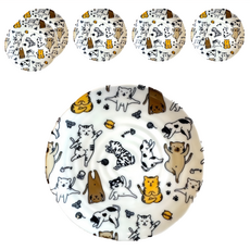 Ciao Li 僑俐餐瓷 瑜珈貓6皿 日本製, 黑色/黃色/白色, 6個, 6 件組圓盤