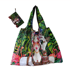 FIFIOO 超質感厚實環保摺疊購物袋 210D加密牛津布, 58 x 40 x 26cm, 美麗女孩