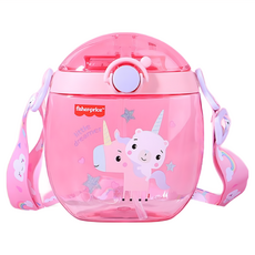 fisher-price 費雪 迪士尼 立體3D圖案矽膠包覆方形兒童用吸管水壺, 1個, 550ml, 粉色費雪