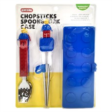 OXFORD 積木造型餐具組, 藍色, 不銹鋼湯匙 + 紅色叉子 + 筷子 + 收納盒, 1組