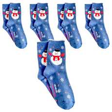 新款聖誕襪雪人聖誕老人襪 棉布, 藍色, 5雙
