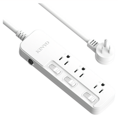 Kinyo 3開3插安全延長線 9呎, 185mm, 白色, 1個
