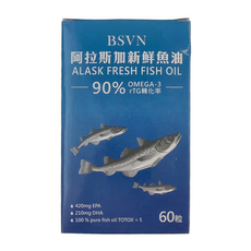 BSVN 貝夏瓦娜 阿拉斯加新鮮魚油 軟膠囊 EPA 420mg + DHA 210mg rTG型態魚油, 60顆, 1盒