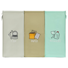 comet 大型分類回收箱 54L 3入, 灰綠色 + 卡其色 + 綠色