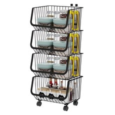 德利生活 蔬果收納籃 4層 帶滾輪, 1個