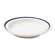 SSUEIM RETRO系列 極簡INS陶瓷淺盤, 1組, 圓形陶瓷盤, 白色底 + 藍色線條