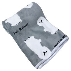 寵物日系卡通毛毯 100 x 75cm 灰色小比熊，柔軟親膚，可愛造型，寵物保暖用品, 1條
