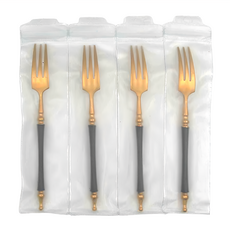 JUST HOME 奢華不鏽鋼點心叉 4入, 黑金色, 1組