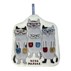 kUSUgURU JAPAN 日本眼鏡貓 吊掛擦手巾 模切造型吸水巾 Nekomaruke款, 米白色, 1條