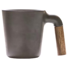 H MM Mugr_Charc 木柄杯 日本瓷土胡桃木 350ml, 黑色, 1個