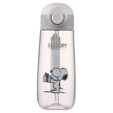 PEANUTS 史努比 提手水壺 吸管, 灰色, 600ml, 1個