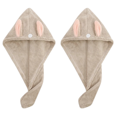 兔耳乾髮帽 60 x 35cm 2個, 卡其色, 1組