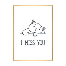 有框畫 貓的murmur 我想你 附PS環保樹脂框+油画布+松木內框, 40 x 30cm, 木色框