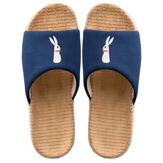Axis 艾克思 小兔亞麻透氣輕巧防滑親子室內拖鞋 深藍色 大人男款