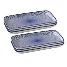 JUST HOME 藍線條陶瓷長盤6件組 5809-04A 8吋, 6件組陶瓷長盤, 藍色, 1組