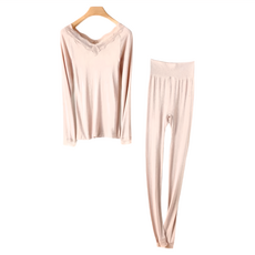 AFHL 日本超薄發熱衣 蕾絲衣褲 柔軟親膚 彈性好 吸水速乾, 杏粉, 1組