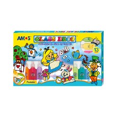 AMOS 阿摩司 玻璃彩繪膠 Set, 13色, 22ml, 快乾無毒, 多色, 1組