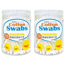 PiYOPiYO 黃色小鴨 棉花棒, 細紙軸易開罐 200支, 100%純棉, 2罐