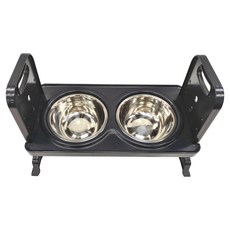 可調節寵物碗架 升降款 ABS 不鏽鋼碗 適用於貓咪 狗狗, 黑色, 1組