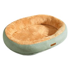 萌貝貝 仿兔絨柔軟橢圓寵物窩 亞麻+聚脂纖維, 75 x 55cm, 淺綠色, 1個