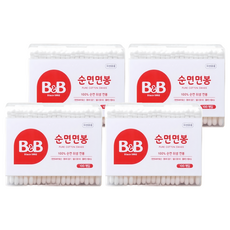 B&B 外用棉花棒 嬰幼兒清潔棉棒 純棉安全, 100支, 4盒