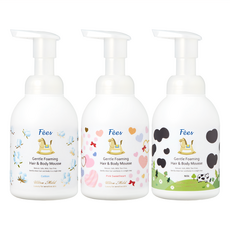 Fees BEBE 嬰兒洗髮沐浴泡泡 附提袋 清新舒棉 + 香濃牛奶 + 粉紅甜心 400ml 3件組, 1組