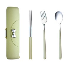 蝴蝶結304不鏽鋼餐具3件套 綠色, 1組