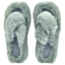 毛毛交叉保暖拖鞋, 藍色, 38